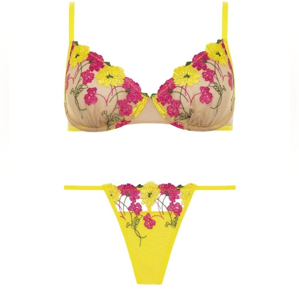 BN Bootaybag Not In Nice yellow floral embroidered underwire bra, thong